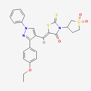 molecular formula C25H23N3O4S3 B12137564 (5Z)-3-(1,1-dioxothiolan-3-yl)-5-[[3-(4-ethoxyphenyl)-1-phenylpyrazol-4-yl]methylidene]-2-sulfanylidene-1,3-thiazolidin-4-one 