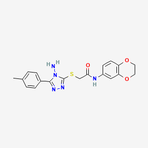 molecular formula C19H19N5O3S B12137578 2-{[4-amino-5-(4-methylphenyl)-4H-1,2,4-triazol-3-yl]sulfanyl}-N-(2,3-dihydro-1,4-benzodioxin-6-yl)acetamide 