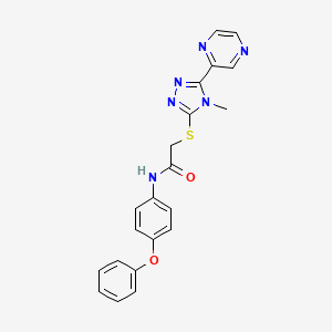 molecular formula C21H18N6O2S B12137632 2-{[4-methyl-5-(pyrazin-2-yl)-4H-1,2,4-triazol-3-yl]sulfanyl}-N-(4-phenoxyphenyl)acetamide 