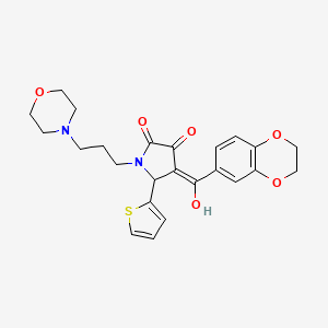 molecular formula C24H26N2O6S B12137636 (4E)-4-[2,3-dihydro-1,4-benzodioxin-6-yl(hydroxy)methylidene]-1-[3-(morpholin-4-yl)propyl]-5-(thiophen-2-yl)pyrrolidine-2,3-dione 