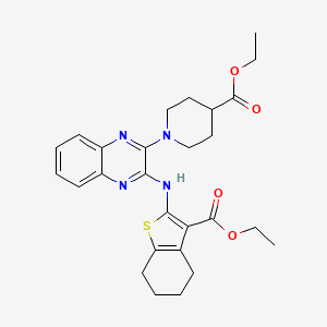 molecular formula C27H32N4O4S B12137677 Ethyl 1-(3-{[3-(ethoxycarbonyl)-4,5,6,7-tetrahydro-1-benzothiophen-2-yl]amino}quinoxalin-2-yl)piperidine-4-carboxylate 