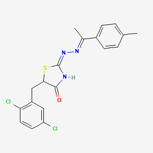 molecular formula C19H17Cl2N3OS B12137735 (2E)-5-(2,5-dichlorobenzyl)-2-{(2E)-[1-(4-methylphenyl)ethylidene]hydrazinylidene}-1,3-thiazolidin-4-one 