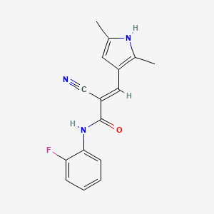 molecular formula C16H14FN3O B1213775 (E)-2-cyano-3-(2,5-dimethyl-1H-pyrrol-3-yl)-N-(2-fluorophenyl)prop-2-enamide 