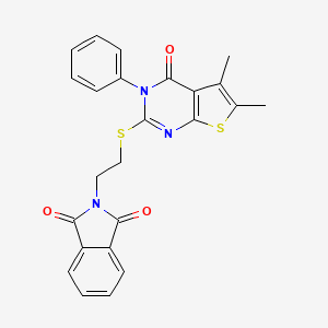 molecular formula C24H19N3O3S2 B12137769 2-[2-({5,6-dimethyl-4-oxo-3-phenyl-3H,4H-thieno[2,3-d]pyrimidin-2-yl}sulfanyl)ethyl]-2,3-dihydro-1H-isoindole-1,3-dione 