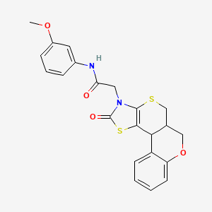 N-(3-methoxyphenyl)-2-(10-oxo(7H,11bH,6aH-1,3-thiazolino[5',4'-6,5]thiino[3,4-c]chroman-9-yl))acetamide