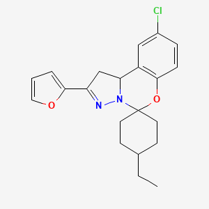 2-chloro-14-ethyl-9-(2-furyl)spiro[10aH-benzo[e]2-pyrazolino[1,5-c]1,3-oxazine-6,4'-cyclohexane]