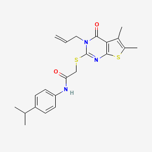 molecular formula C22H25N3O2S2 B12138025 2-(5,6-dimethyl-4-oxo-3-prop-2-enylthieno[2,3-d]pyrimidin-2-yl)sulfanyl-N-(4-propan-2-ylphenyl)acetamide CAS No. 4877-86-5