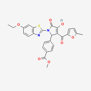 molecular formula C27H22N2O7S B12138122 methyl 4-{(3E)-1-(6-ethoxy-1,3-benzothiazol-2-yl)-3-[hydroxy(5-methylfuran-2-yl)methylidene]-4,5-dioxopyrrolidin-2-yl}benzoate 