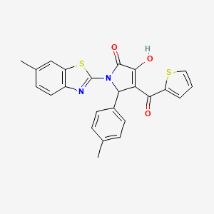 molecular formula C24H18N2O3S2 B12138157 (4E)-4-[hydroxy(thiophen-2-yl)methylidene]-1-(6-methyl-1,3-benzothiazol-2-yl)-5-(4-methylphenyl)pyrrolidine-2,3-dione 