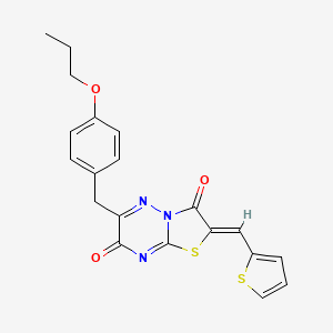 molecular formula C20H17N3O3S2 B12138255 (2Z)-6-(4-propoxybenzyl)-2-(thiophen-2-ylmethylidene)-7H-[1,3]thiazolo[3,2-b][1,2,4]triazine-3,7(2H)-dione 