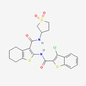 molecular formula C22H21ClN2O4S3 B12138287 3-chloro-N-{3-[(1,1-dioxidotetrahydrothiophen-3-yl)carbamoyl]-4,5,6,7-tetrahydro-1-benzothiophen-2-yl}-1-benzothiophene-2-carboxamide 