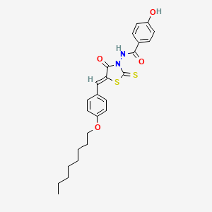 4-hydroxy-N-{(5Z)-5-[4-(octyloxy)benzylidene]-4-oxo-2-thioxo-1,3-thiazolidin-3-yl}benzamide