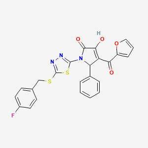 molecular formula C24H16FN3O4S2 B12138353 (4E)-1-{5-[(4-fluorobenzyl)sulfanyl]-1,3,4-thiadiazol-2-yl}-4-[furan-2-yl(hydroxy)methylidene]-5-phenylpyrrolidine-2,3-dione 