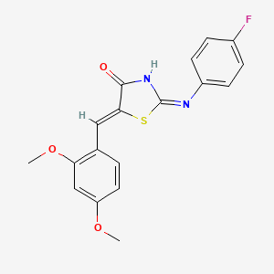 molecular formula C18H15FN2O3S B12138454 (2Z,5Z)-5-(2,4-dimethoxybenzylidene)-2-((4-fluorophenyl)imino)thiazolidin-4-one 