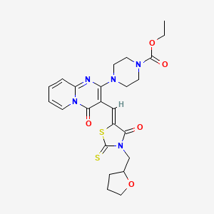 ethyl 4-(4-oxo-3-{(Z)-[4-oxo-3-(tetrahydrofuran-2-ylmethyl)-2-thioxo-1,3-thiazolidin-5-ylidene]methyl}-4H-pyrido[1,2-a]pyrimidin-2-yl)piperazine-1-carboxylate