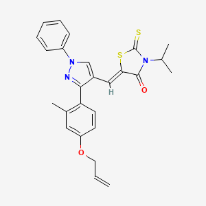 molecular formula C26H25N3O2S2 B12138523 (5Z)-5-({3-[2-methyl-4-(prop-2-en-1-yloxy)phenyl]-1-phenyl-1H-pyrazol-4-yl}methylidene)-3-(propan-2-yl)-2-thioxo-1,3-thiazolidin-4-one 