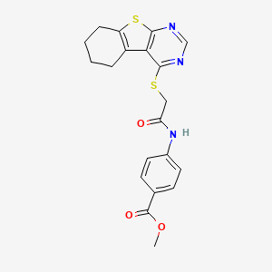 molecular formula C20H19N3O3S2 B12138576 Methyl 4-{[(5,6,7,8-tetrahydro[1]benzothieno[2,3-d]pyrimidin-4-ylsulfanyl)acetyl]amino}benzoate 