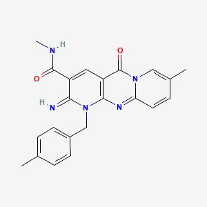 molecular formula C22H21N5O2 B12138709 6-imino-N,13-dimethyl-7-[(4-methylphenyl)methyl]-2-oxo-1,7,9-triazatricyclo[8.4.0.0^{3,8}]tetradeca-3(8),4,9,11,13-pentaene-5-carboxamide 