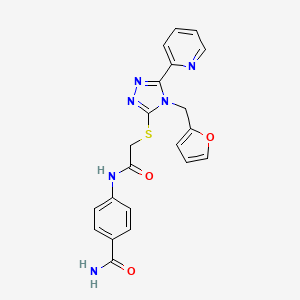 molecular formula C21H18N6O3S B12138760 4-[({[4-(furan-2-ylmethyl)-5-(pyridin-2-yl)-4H-1,2,4-triazol-3-yl]sulfanyl}acetyl)amino]benzamide 