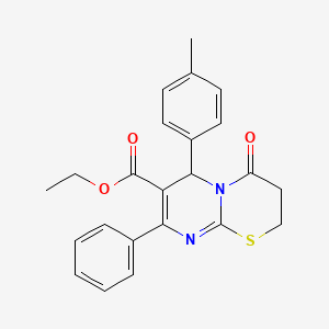 molecular formula C23H22N2O3S B12138782 ethyl 6-(4-methylphenyl)-4-oxo-8-phenyl-2H,3H,4H,6H-pyrimido[2,1-b][1,3]thiazine-7-carboxylate 