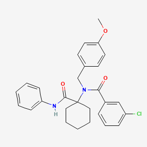 3-chloro-N-[(4-methoxyphenyl)methyl]-N-[1-(phenylcarbamoyl)cyclohexyl]benzamide