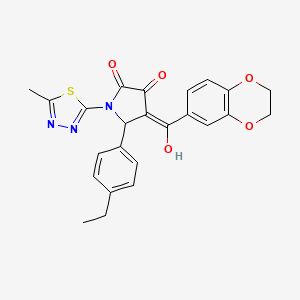 molecular formula C24H21N3O5S B12138797 (4E)-4-[2,3-dihydro-1,4-benzodioxin-6-yl(hydroxy)methylidene]-5-(4-ethylphenyl)-1-(5-methyl-1,3,4-thiadiazol-2-yl)pyrrolidine-2,3-dione 