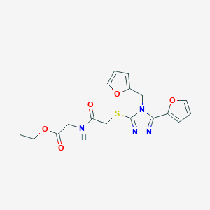 Ethyl 2-{2-[5-(2-furyl)-4-(2-furylmethyl)-1,2,4-triazol-3-ylthio]acetylamino}a cetate