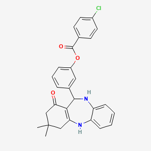 [3-(9,9-dimethyl-7-oxo-6,8,10,11-tetrahydro-5H-benzo[b][1,4]benzodiazepin-6-yl)phenyl] 4-chlorobenzoate