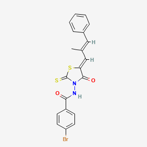 4-bromo-N-{(5Z)-5-[(2E)-2-methyl-3-phenylprop-2-en-1-ylidene]-4-oxo-2-thioxo-1,3-thiazolidin-3-yl}benzamide