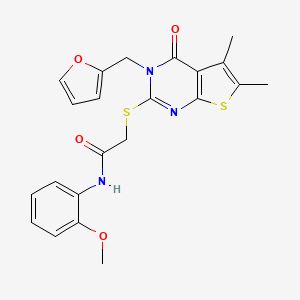 molecular formula C22H21N3O4S2 B12139380 2-[3-(2-furylmethyl)-5,6-dimethyl-4-oxo(3-hydrothiopheno[2,3-d]pyrimidin-2-ylt hio)]-N-(2-methoxyphenyl)acetamide 