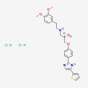 molecular formula C26H31Cl2N3O4S B1213943 1-{[2-(3,4-Dimethoxyphenyl)ethyl]amino}-3-{4-[4-(thiophen-2-yl)-1H-imidazol-2-yl]phenoxy}propan-2-ol--hydrogen chloride (1/2) 