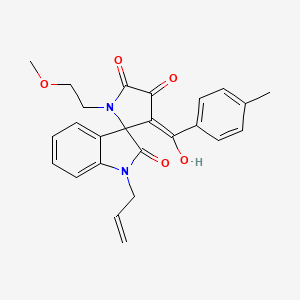 molecular formula C25H24N2O5 B12139477 4'-hydroxy-1'-(2-methoxyethyl)-3'-[(4-methylphenyl)carbonyl]-1-(prop-2-en-1-yl)spiro[indole-3,2'-pyrrole]-2,5'(1H,1'H)-dione 