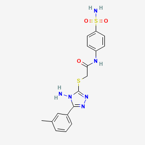 molecular formula C17H18N6O3S2 B12139809 2-{[4-amino-5-(3-methylphenyl)-4H-1,2,4-triazol-3-yl]sulfanyl}-N-(4-sulfamoylphenyl)acetamide 