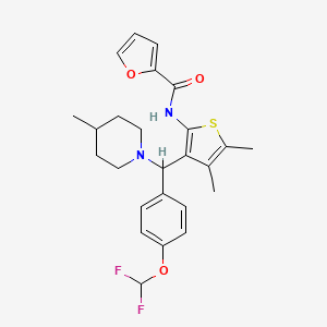 molecular formula C25H28F2N2O3S B12140052 N-(3-{[4-(difluoromethoxy)phenyl](4-methylpiperidin-1-yl)methyl}-4,5-dimethylthiophen-2-yl)furan-2-carboxamide 