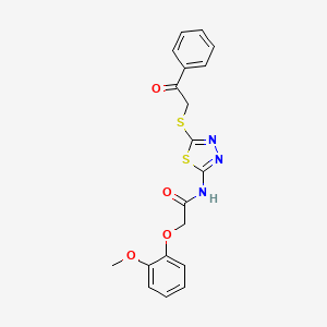 molecular formula C19H17N3O4S2 B12140085 2-(2-methoxyphenoxy)-N-{5-[(2-oxo-2-phenylethyl)sulfanyl]-1,3,4-thiadiazol-2-yl}acetamide 