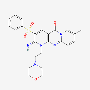 molecular formula C24H25N5O4S B12140196 3-Benzenesulfonyl-2-imino-6-methyl-1-(2-morpholin-4-yl-ethyl)-1,2-dihydro-1,9,10a-triaza-anthracen-10-one 