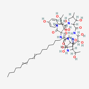 molecular formula C52H81N7O16 B1214024 N-[6-[1,2-dihydroxy-2-(4-hydroxyphenyl)ethyl]-11,20,21,25-tetrahydroxy-3,15-bis(1-hydroxyethyl)-26-methyl-2,5,8,14,17,23-hexaoxo-1,4,7,13,16,22-hexazatricyclo[22.3.0.09,13]heptacosan-18-yl]octadeca-9,12-dienamide 