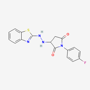 molecular formula C17H13FN4O2S B12140333 3-[2-(1,3-Benzothiazol-2-yl)hydrazinyl]-1-(4-fluorophenyl)pyrrolidine-2,5-dione 