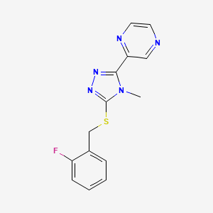 molecular formula C14H12FN5S B12140355 3-[(2-Fluorophenyl)methylthio]-4-methyl-5-pyrazin-2-yl-1,2,4-triazole 