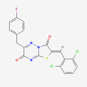 molecular formula C19H10Cl2FN3O2S B12140455 (2Z)-2-(2,6-dichlorobenzylidene)-6-(4-fluorobenzyl)-7H-[1,3]thiazolo[3,2-b][1,2,4]triazine-3,7(2H)-dione 