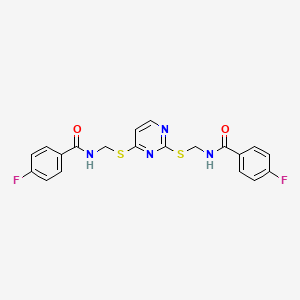 4-fluoro-N-({[2-({[(4-fluorophenyl)formamido]methyl}sulfanyl)pyrimidin-4-yl]sulfanyl}methyl)benzamide