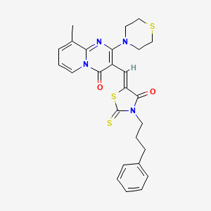 9-methyl-3-{(Z)-[4-oxo-3-(3-phenylpropyl)-2-thioxo-1,3-thiazolidin-5-ylidene]methyl}-2-(thiomorpholin-4-yl)-4H-pyrido[1,2-a]pyrimidin-4-one