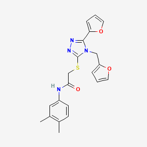 molecular formula C21H20N4O3S B12140596 N-(3,4-dimethylphenyl)-2-{[5-(furan-2-yl)-4-(furan-2-ylmethyl)-4H-1,2,4-triazol-3-yl]sulfanyl}acetamide 