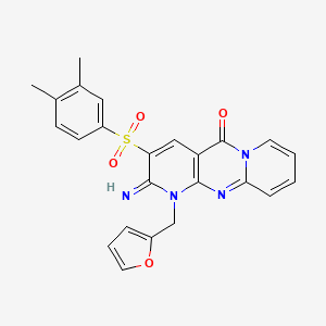 molecular formula C24H20N4O4S B12140743 5-(3,4-Dimethylbenzenesulfonyl)-7-[(furan-2-yl)methyl]-6-imino-1,7,9-triazatricyclo[8.4.0.0^{3,8}]tetradeca-3(8),4,9,11,13-pentaen-2-one 