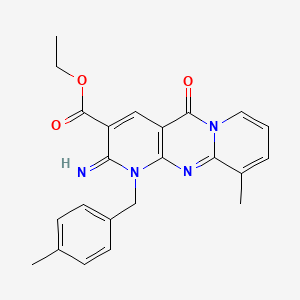 molecular formula C23H22N4O3 B12140767 Ethyl 2-imino-10-methyl-1-[(4-methylphenyl)methyl]-5-oxo-1,6-dihydropyridino[2,3-d]pyridino[1,2-a]pyrimidine-3-carboxylate 