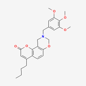 molecular formula C25H29NO6 B12140832 4-butyl-9-(3,4,5-trimethoxybenzyl)-9,10-dihydro-2H,8H-chromeno[8,7-e][1,3]oxazin-2-one 