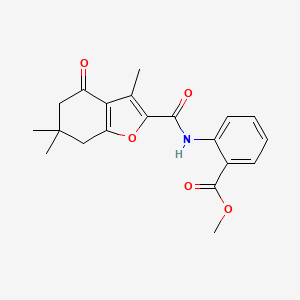 molecular formula C20H21NO5 B12140854 Methyl 2-[(3,6,6-trimethyl-4-oxo-5,6,7-trihydrobenzo[2,1-d]furan-2-yl)carbonyl amino]benzoate 