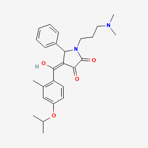 molecular formula C26H32N2O4 B12141015 (4E)-1-[3-(dimethylamino)propyl]-4-{hydroxy[2-methyl-4-(propan-2-yloxy)phenyl]methylidene}-5-phenylpyrrolidine-2,3-dione 