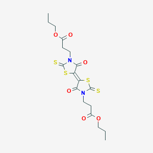 molecular formula C18H22N2O6S4 B12141021 propyl 3-{(5E)-4-oxo-5-[4-oxo-3-(3-oxo-3-propoxypropyl)-2-thioxo-1,3-thiazolidin-5-ylidene]-2-thioxo-1,3-thiazolidin-3-yl}propanoate 