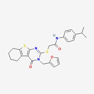 2-{[3-(furan-2-ylmethyl)-4-oxo-3,4,5,6,7,8-hexahydro[1]benzothieno[2,3-d]pyrimidin-2-yl]sulfanyl}-N-[4-(propan-2-yl)phenyl]acetamide